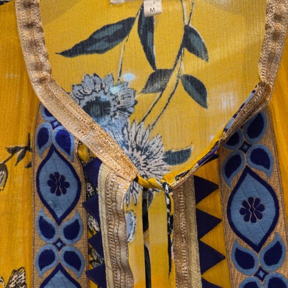 A & B Yellow, blue and gold floral "boho chic" open bell sleeve cardigan - Picture 6 of 9